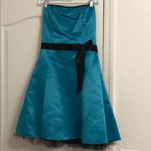 Teal strapless A-line dress